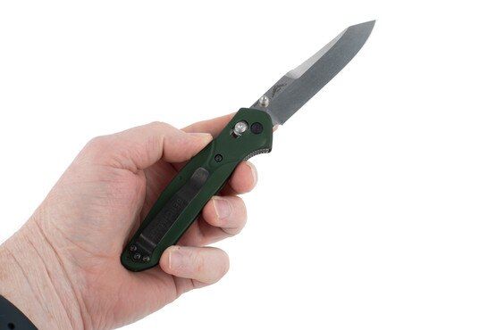 Benchmade Osborne 3.4" reverse tanto blade folding knife with green handle
